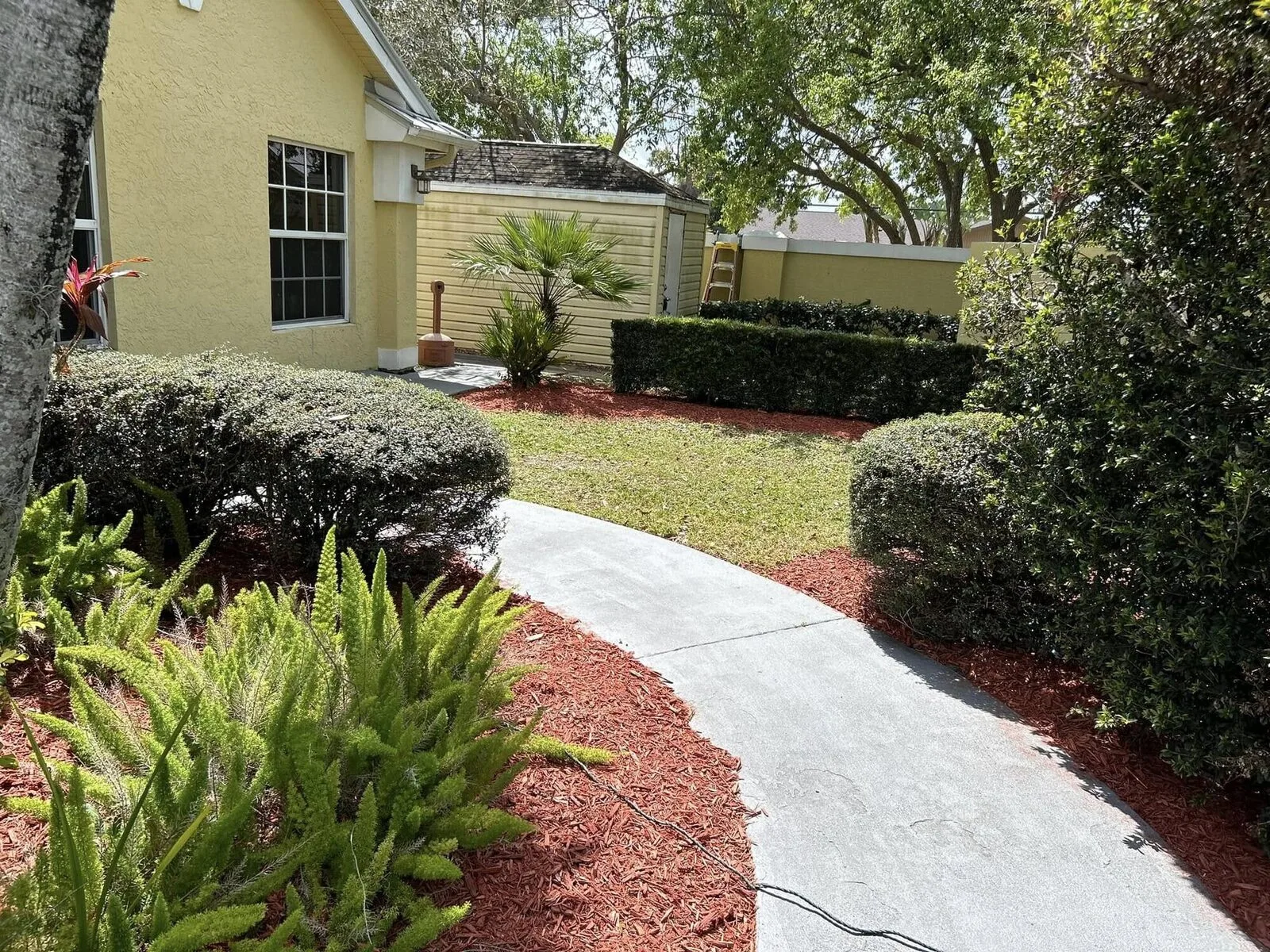 Mulch beds along the walk