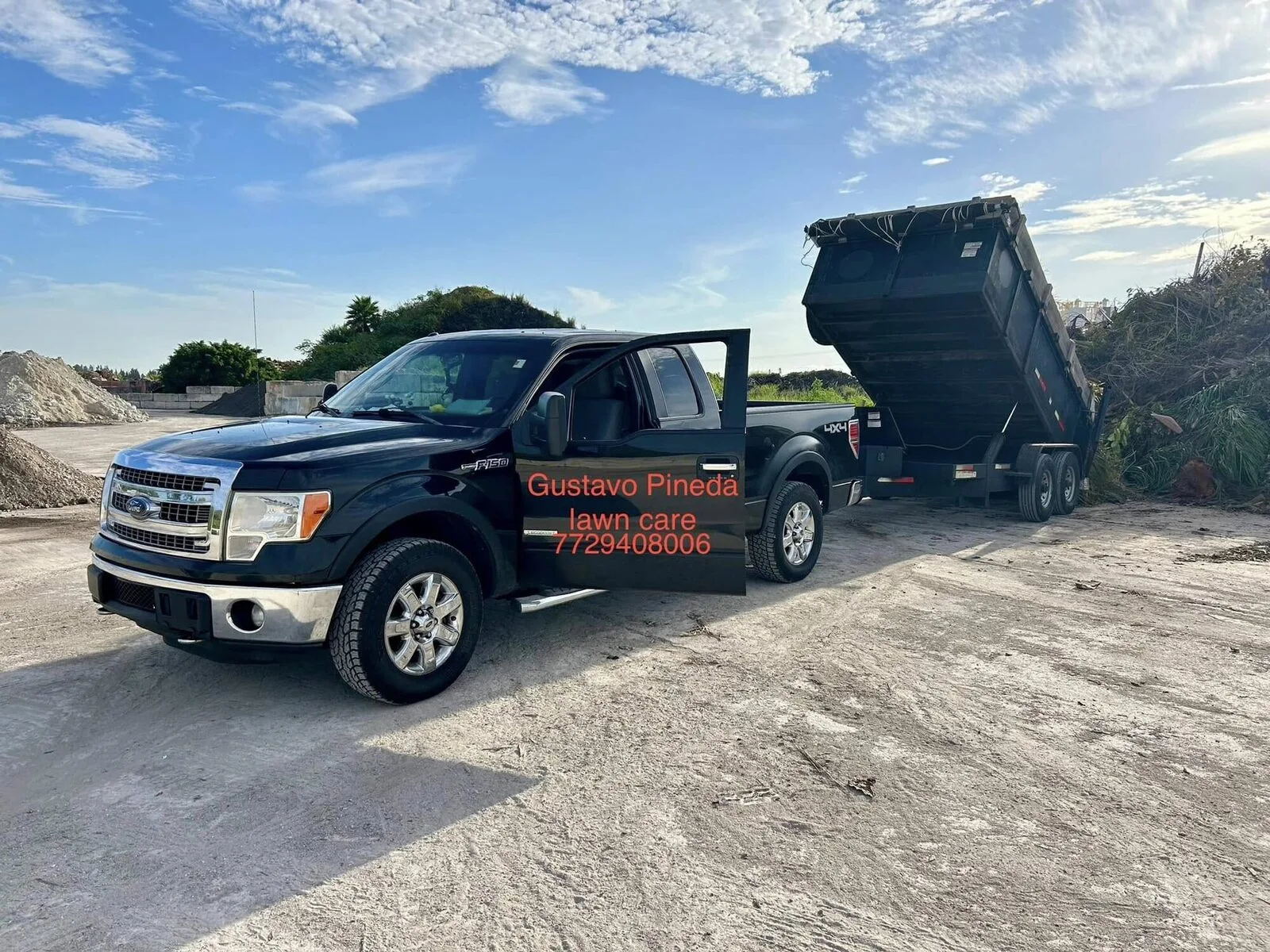 The Gustavo Pineda Lawn Care truck and trailer