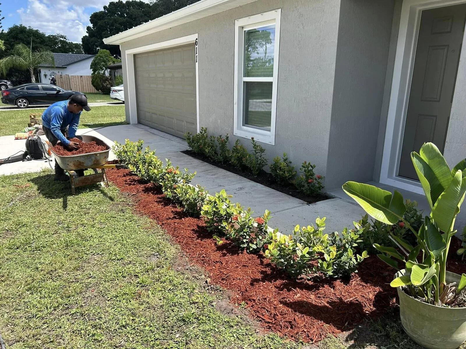 Red mulch beds